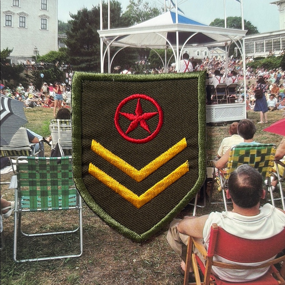 Vintage Military Style Patch with Red Star and Yellow Stripes